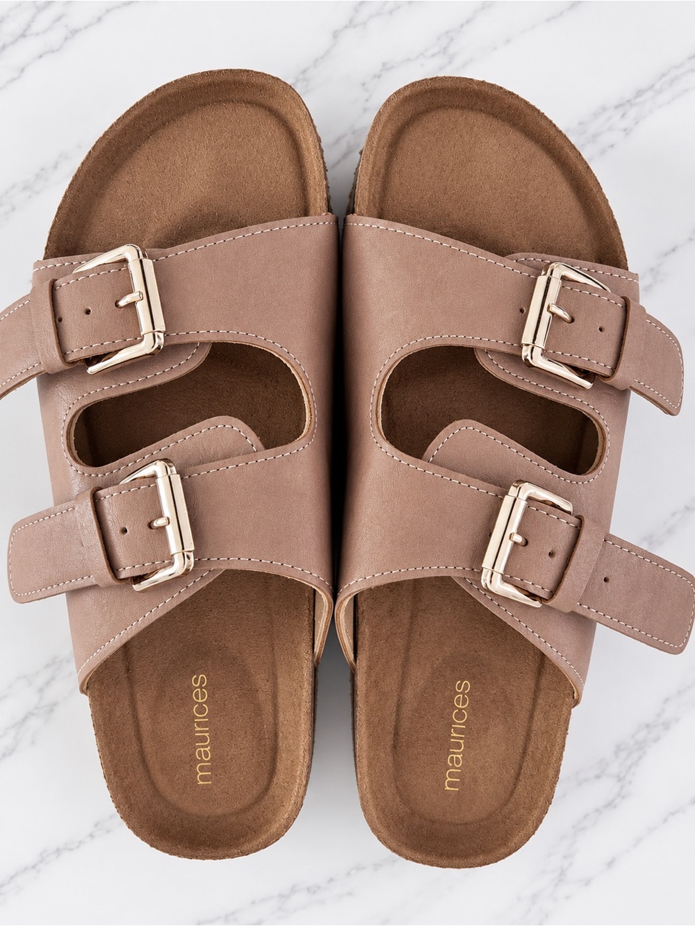 Maurices Double Buckle Slide Sandals in Taupe